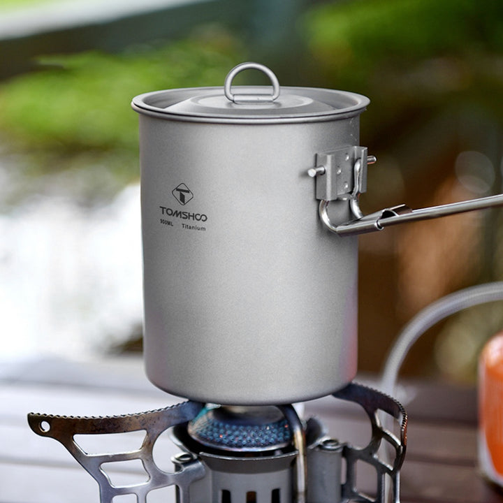 Lightweight Titanium Camping Pot 900ml with Lid and Foldable Handle