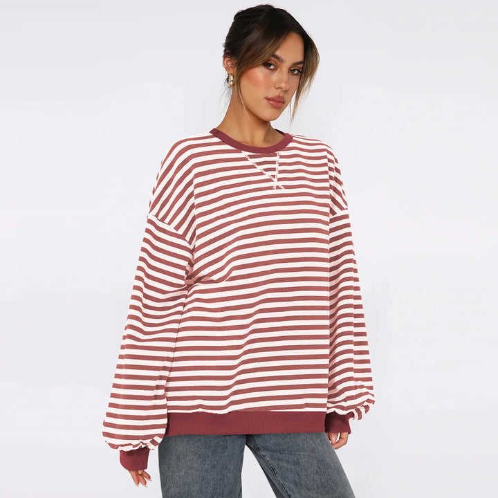 Women's Patchwork Striped Loose Sweatshirt - Autumn Fashion Casual Pullover