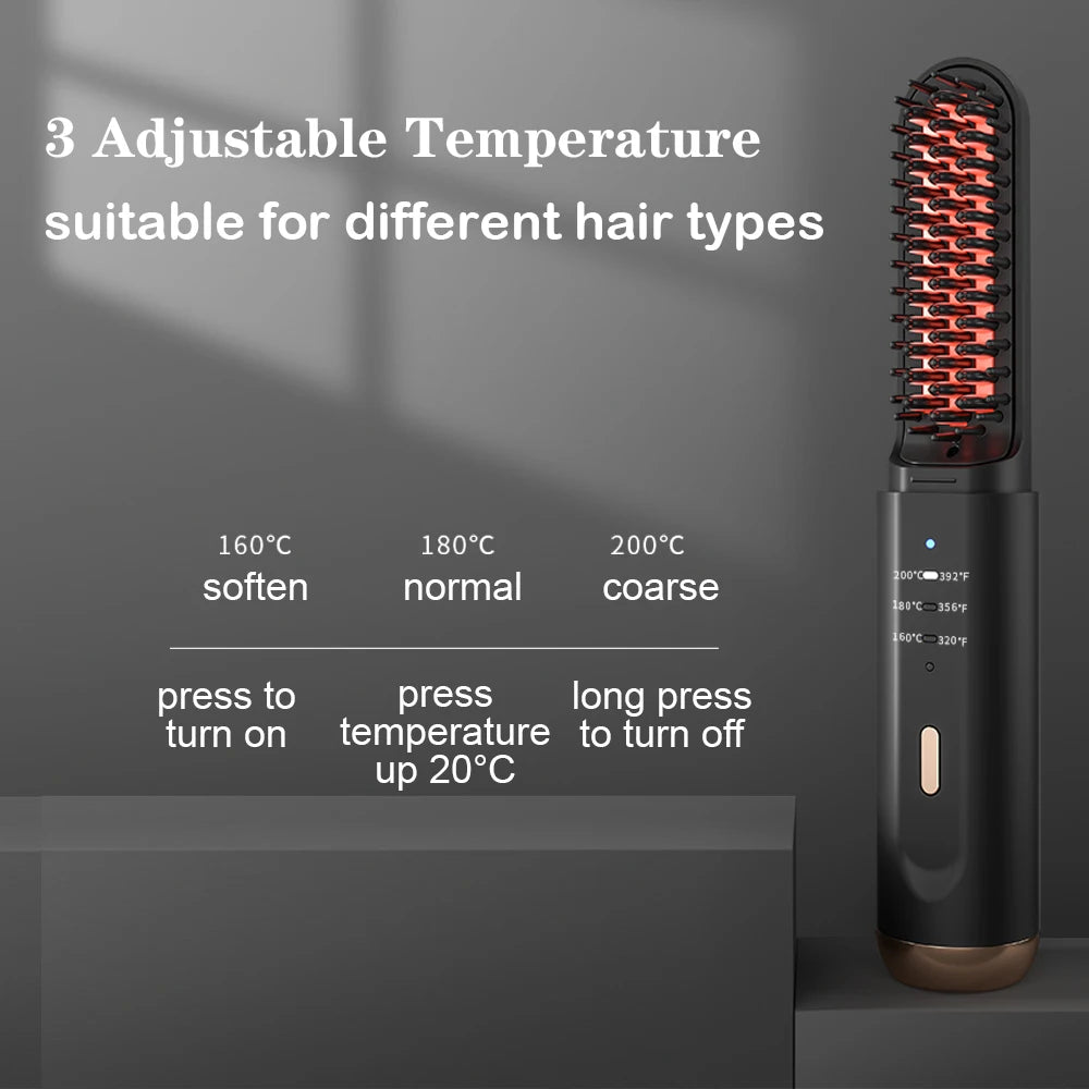 Cordless Beard & Hair Straightener Brush with Ionic Technology