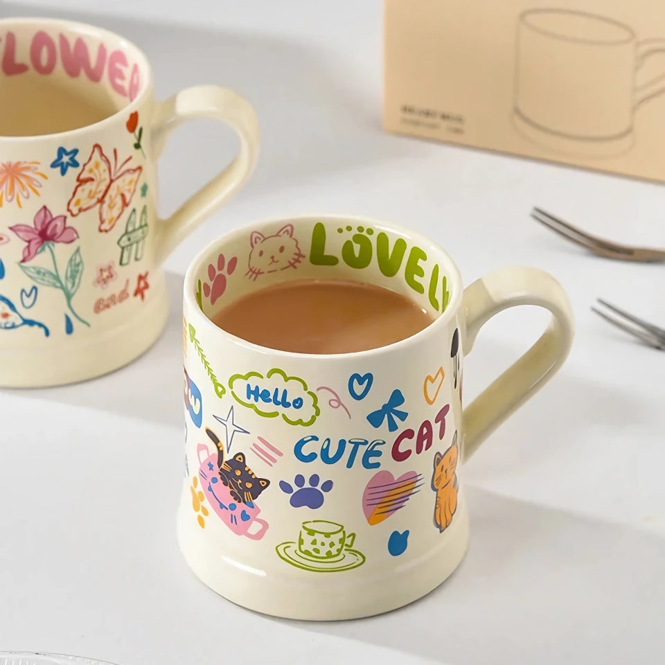 370ml French Flower Printed Ceramic Mug