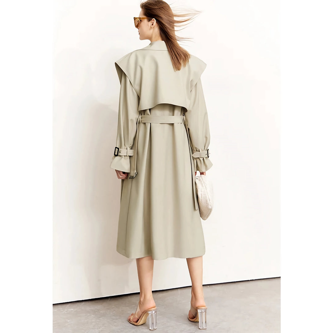 Minimalist Long Trench Coat for Women - Autumn Turndown Neck Patchwork Single Breasted