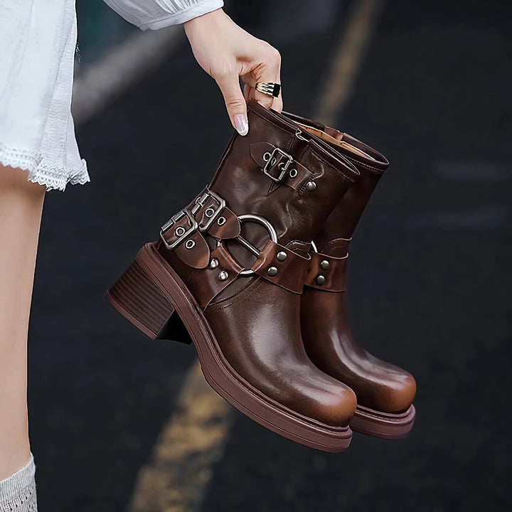 Stylish Retro Women's Ankle Motorcycle Boots with Buckle Straps