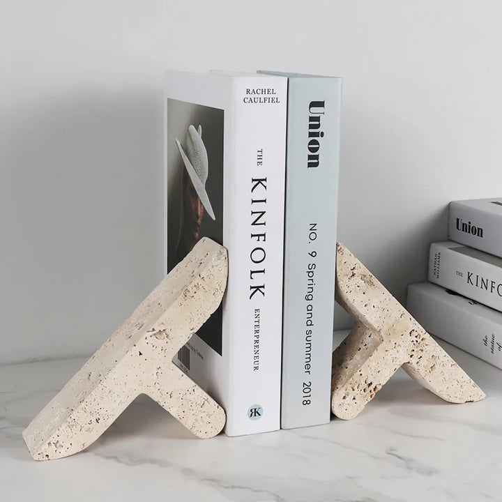 Elegant Travertine Bookends for Shelves