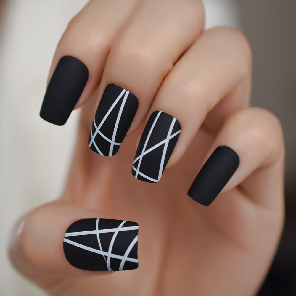 Matt Black Medium Square Fake Nails