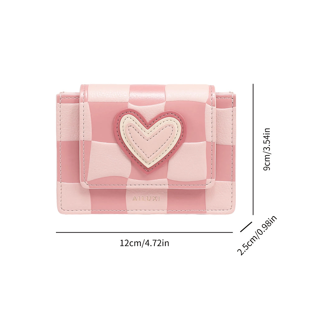 Trendy Checkerboard Trifold Wallet with Cartoon Print