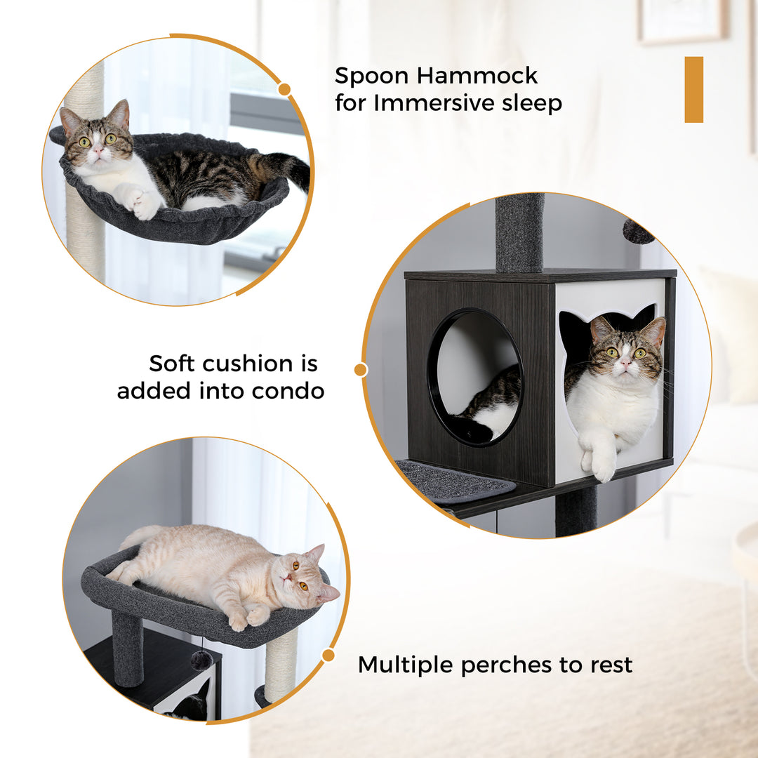 Luxury Multi-Level Cat Tree Tower with Cabinet and Sisal Posts