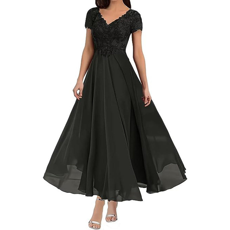 New Short Sleeve Sexy Long Evening Dress