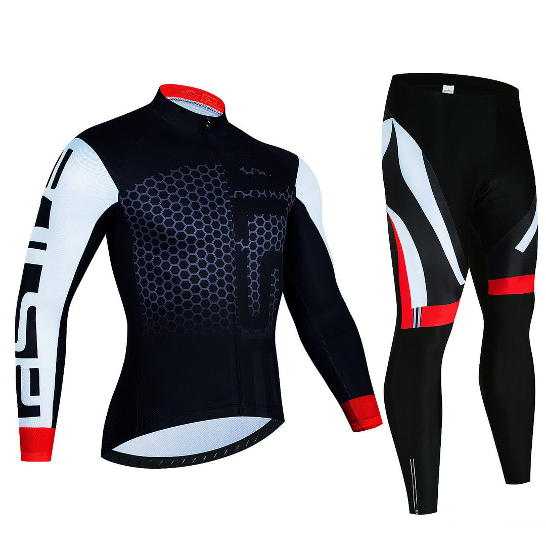 Men's Riding Jersey Long Sleeve Top And Trousers Wicking Breathable Cycling Suspender Suit