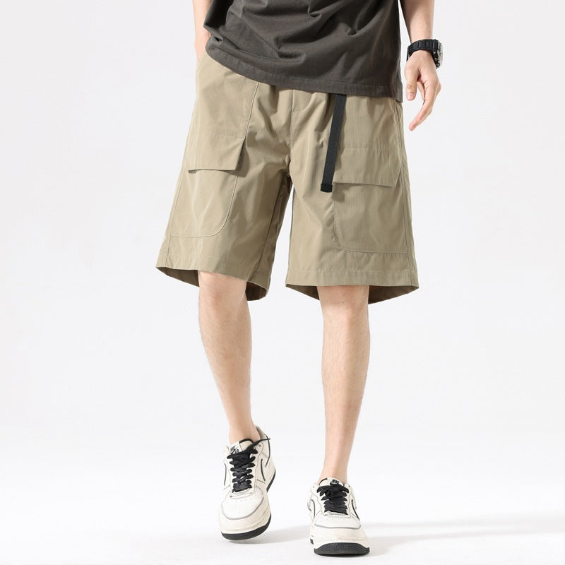 Men's Design Sense Niche Pocket Wide-leg Pants Straight Loose Casual Pants Cropped Pants Shorts