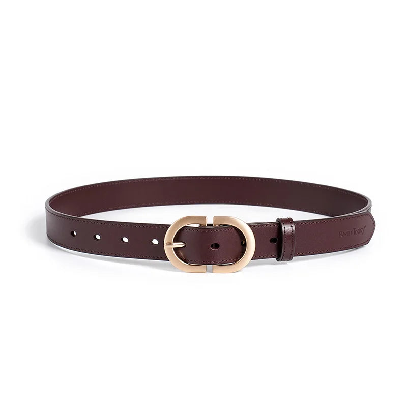 Women's Genuine Cow Leather Belt with Retro Metal Oval Buckle