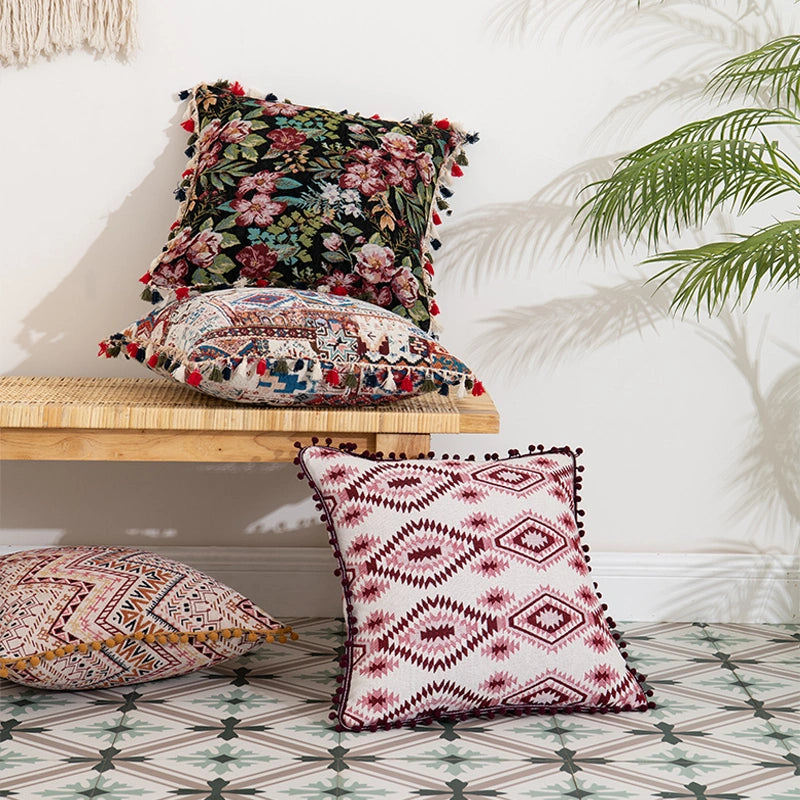 Moroccan Boho Tassel Cushion Covers for Sofa and Bed