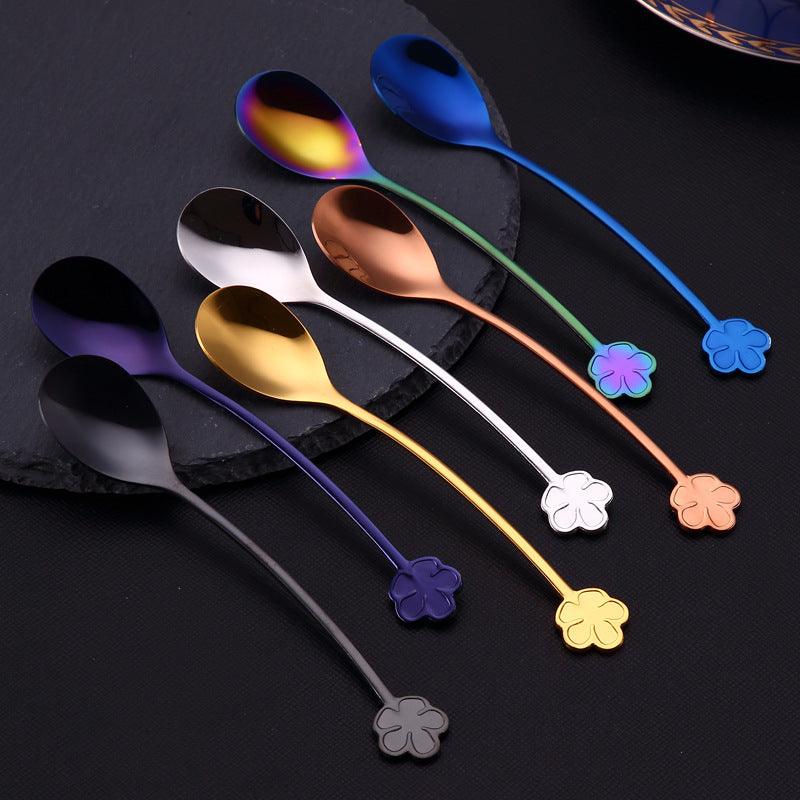 Flower-Handle Stainless-Steel Dessert and Coffee Spoon