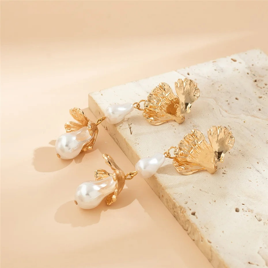 Korean Fashion Irregular Petal Flower Drop Earrings