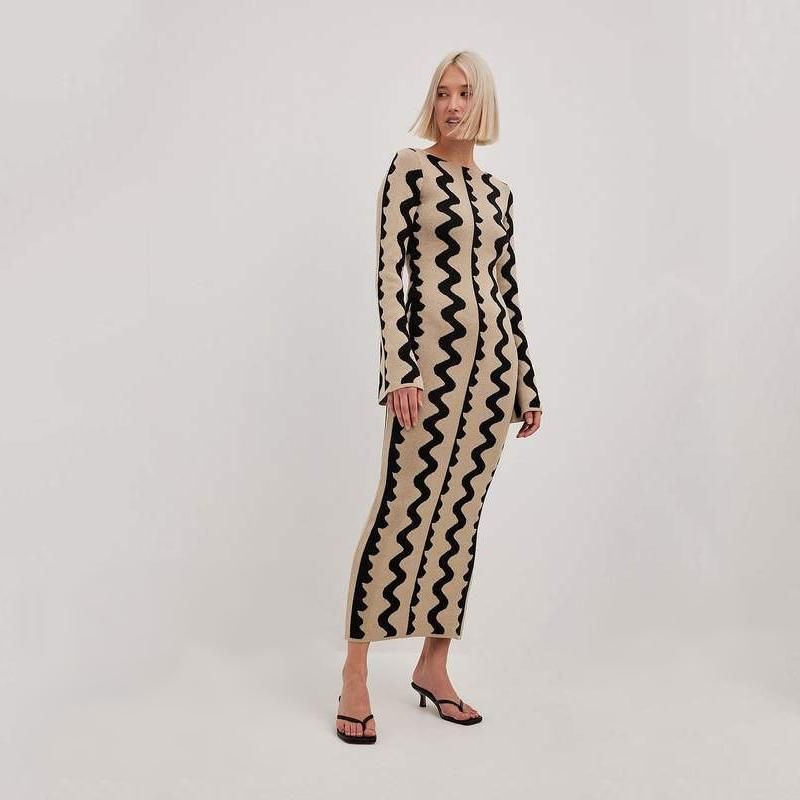 Striped Knit O-Neck Dress