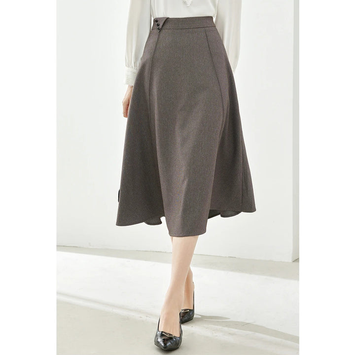 Elegant Coffee Plaid Midi Skirt for Women