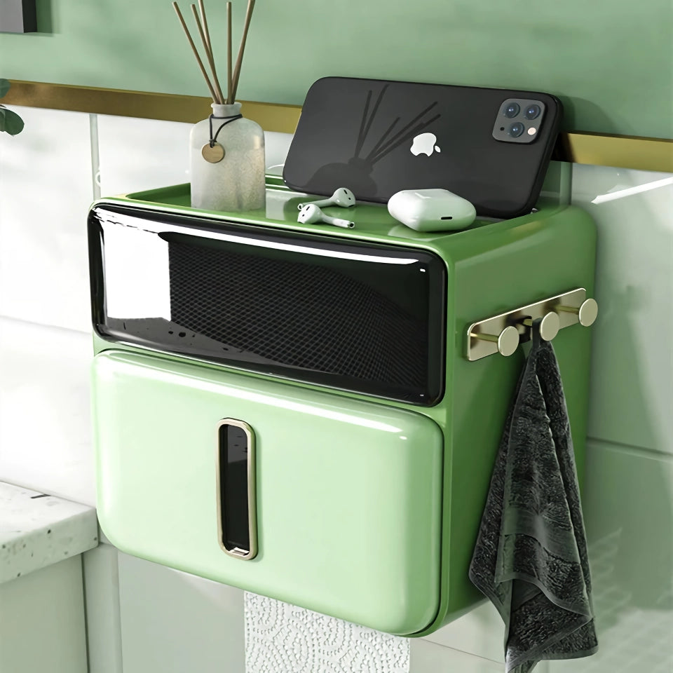 Waterproof Wall-Mounted Tissue Holder with Mobile Phone Tray