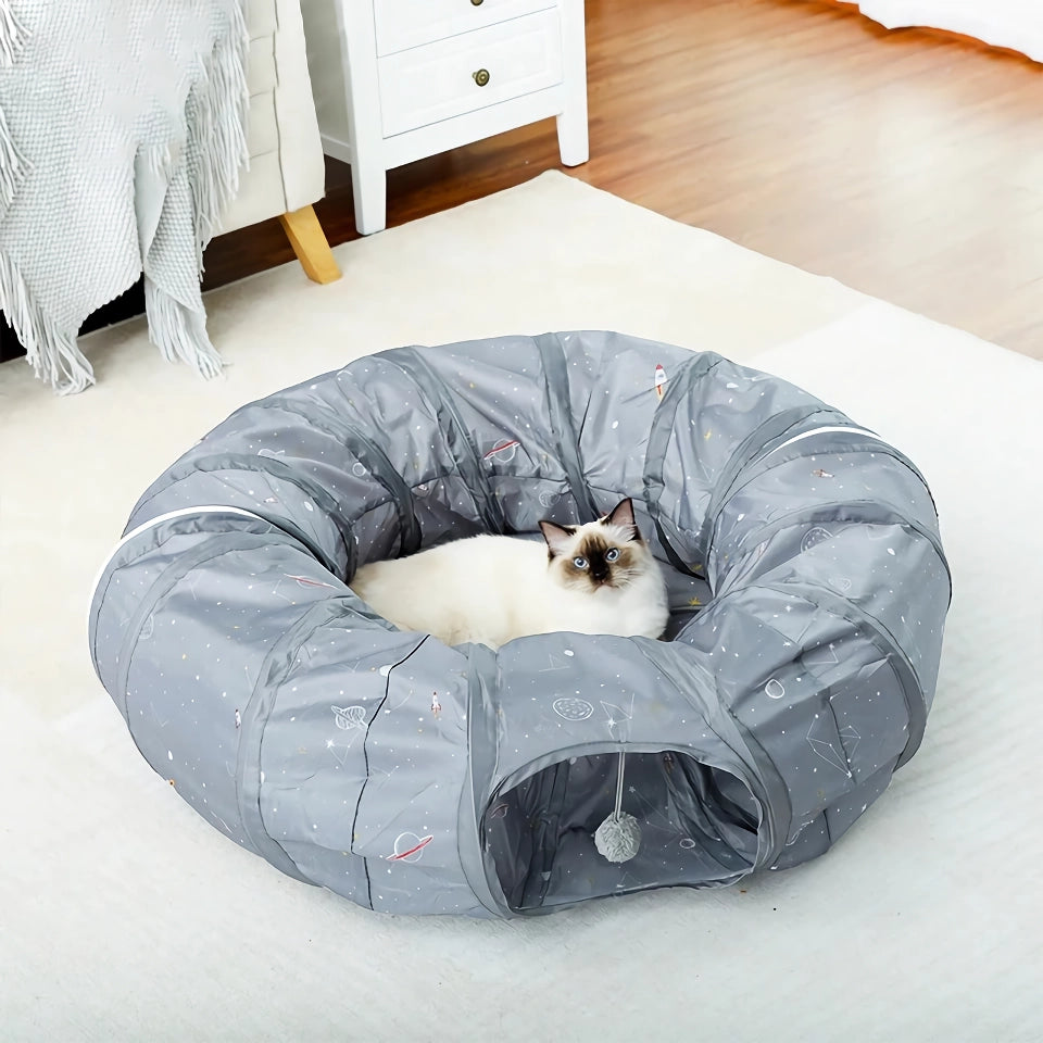 Collapsible Cat Tunnel Toy with Mat - Interactive Pet Play Tube for Cats and Dogs