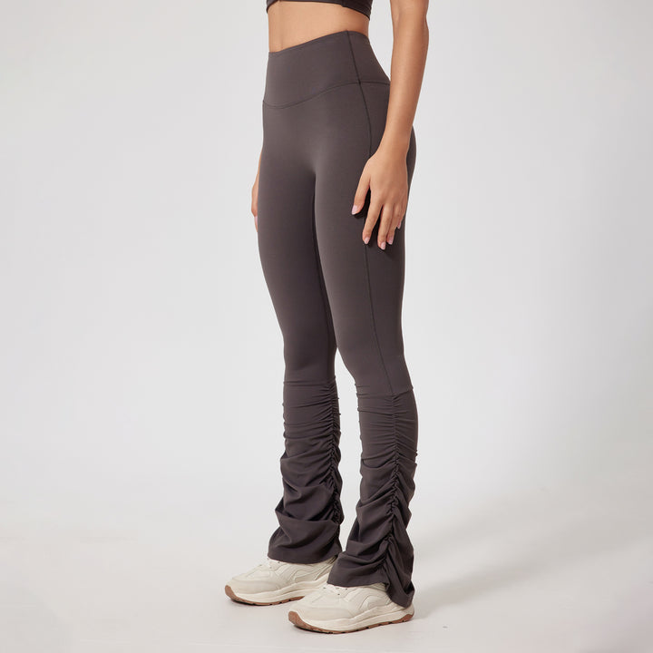 High Waist Tight Nude Feel Yoga Stitching Casual Pile Style Sports Trousers