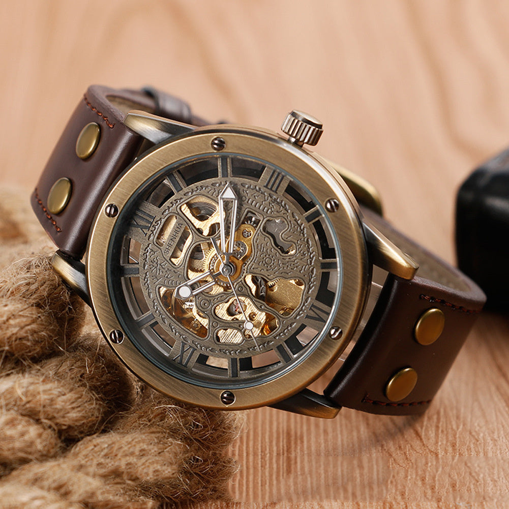 Shenhua Men's Fashion Hollowed-out Retro Automatic Mechanical Watch