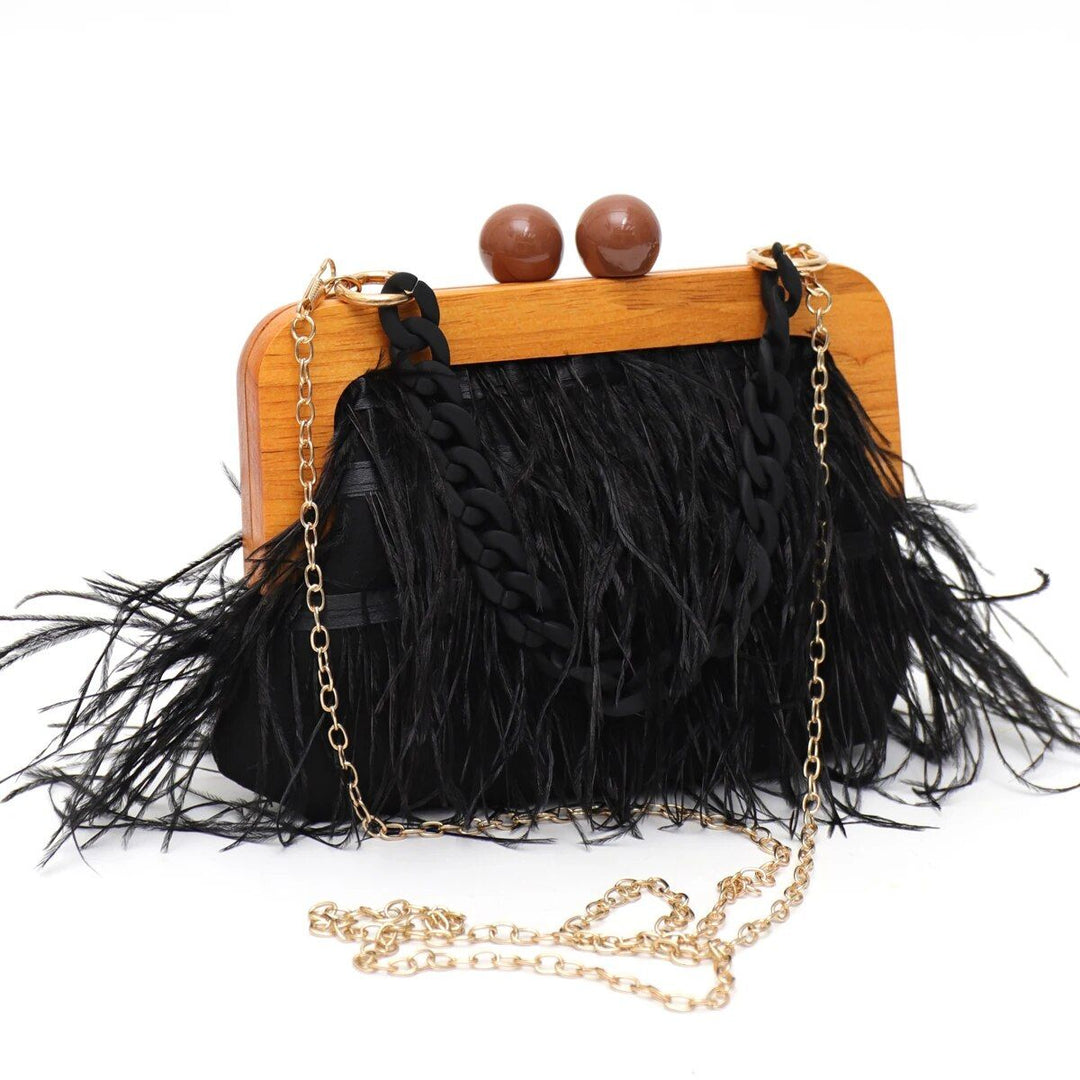 Luxury Feather Evening Clutch with Acrylic Chain