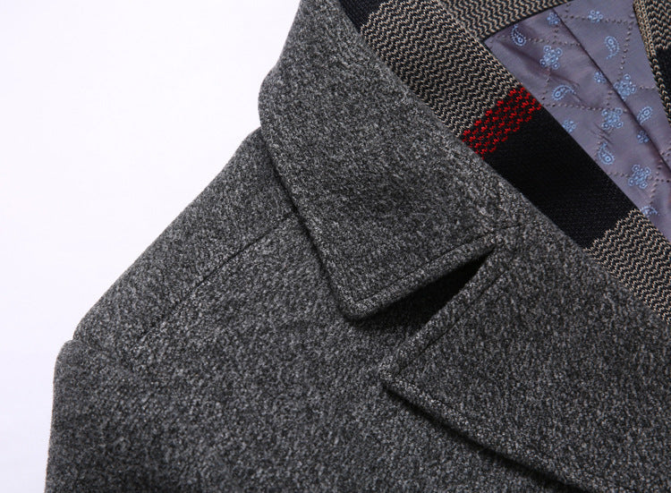 Thick Quilted Lapel Collar Men's Mid-length Wool Overcoat