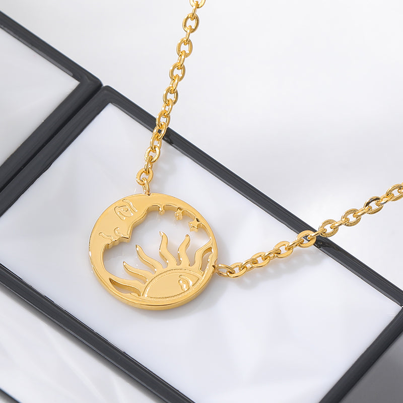 Moon and Sun Coin Pendant Necklace