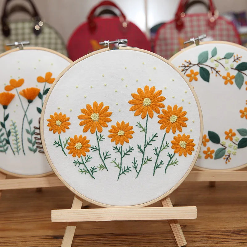 Sweet Osmanthus Embroidery Kits for Beginners with 20cm Hoop Tools