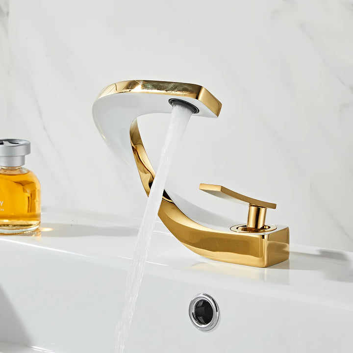 Elegant Brass Gold & White Bathroom Basin Faucet