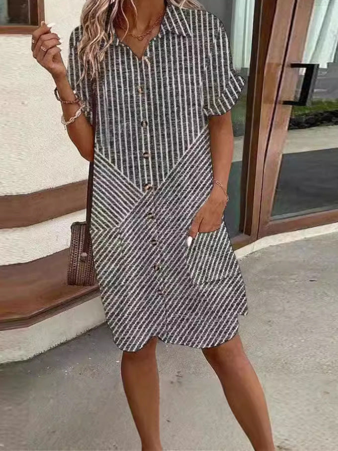 Striped Fashion Positioning Shirt Dress