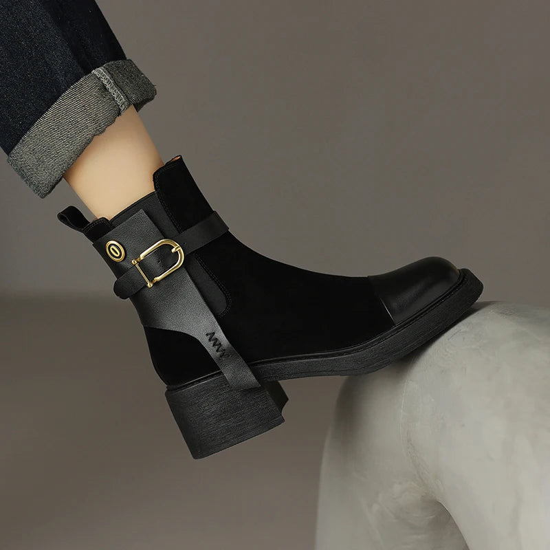 Genuine Leather High-Heeled Chelsea Boots for Women