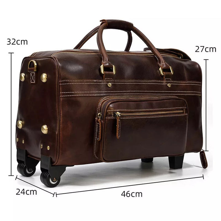 Genuine Leather Wheeled Duffel Bag