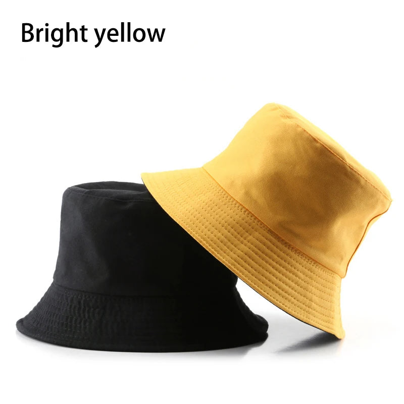 Classic Cotton Black Reversible Bucket Hat – Casual Sun Cap for Outdoor Adventures