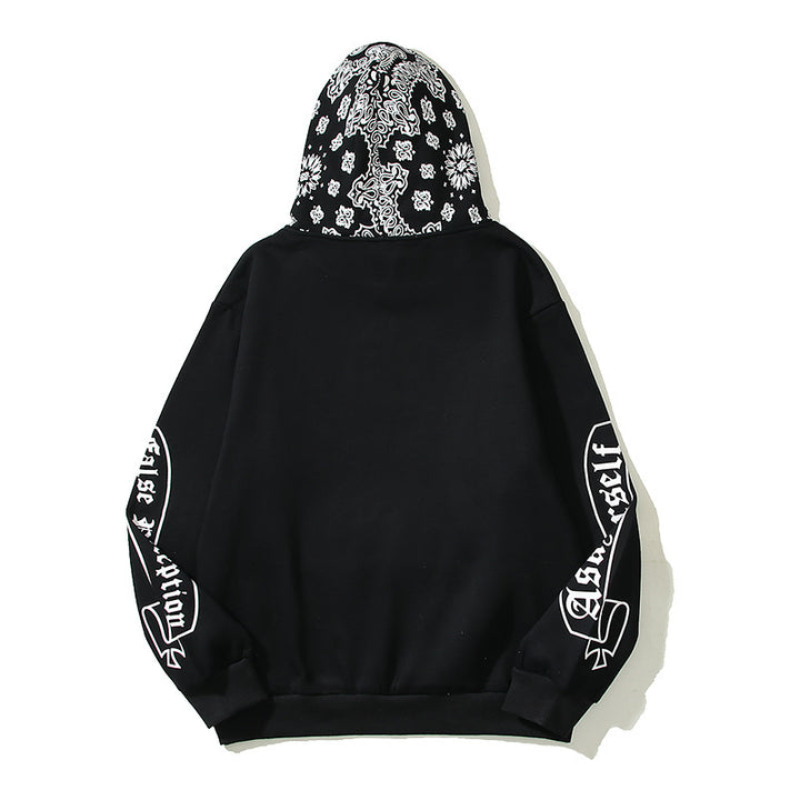 Full Printed Paisley Scroll Stitching Hoodie Sweater