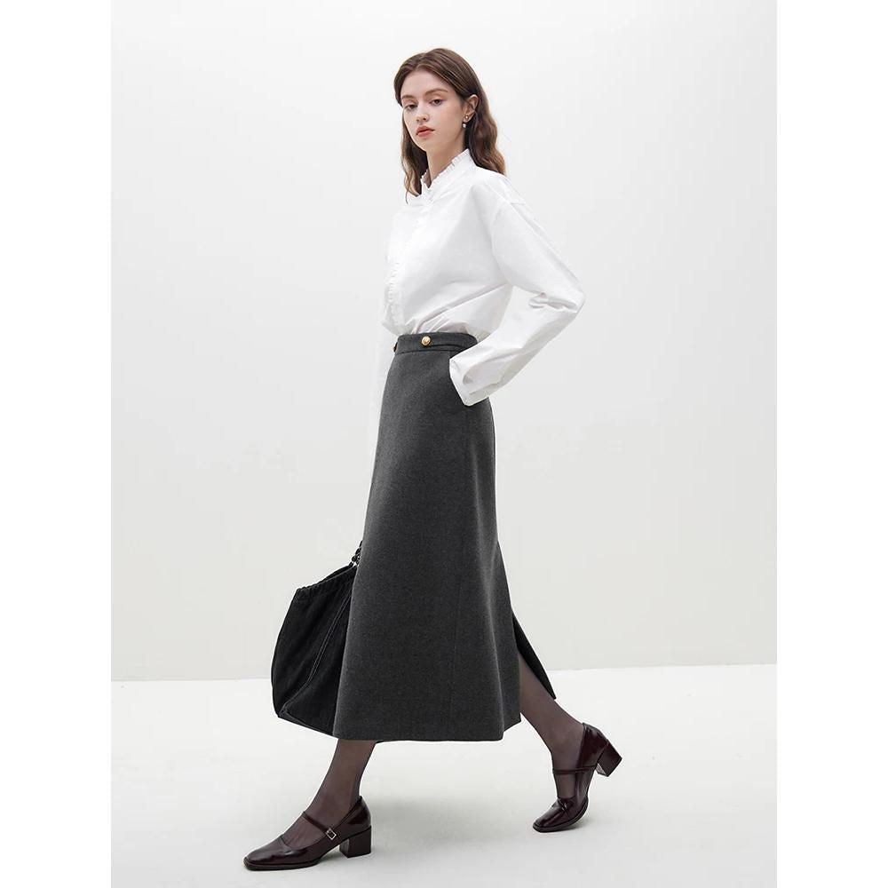 Korean Style Woolen Coat + Skirt Set for Stylish Women