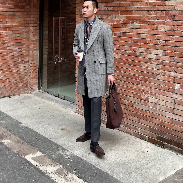 Retro High-quality Wool Plaid Polo Coat