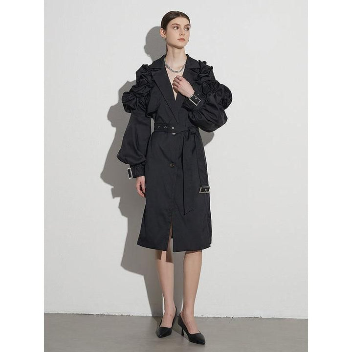 Elegant Spliced Ruffle Trench Coat for Women