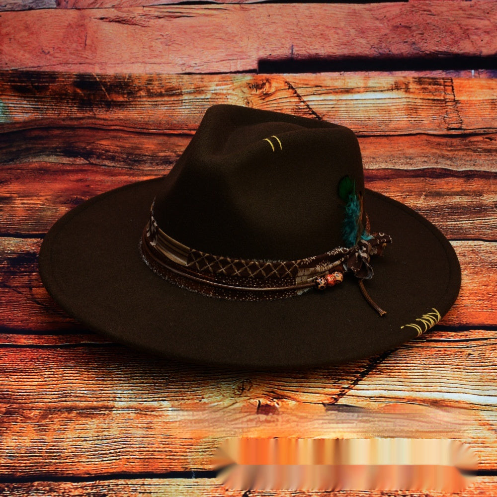 Western-Style Stitched Polyester Fedora Hat