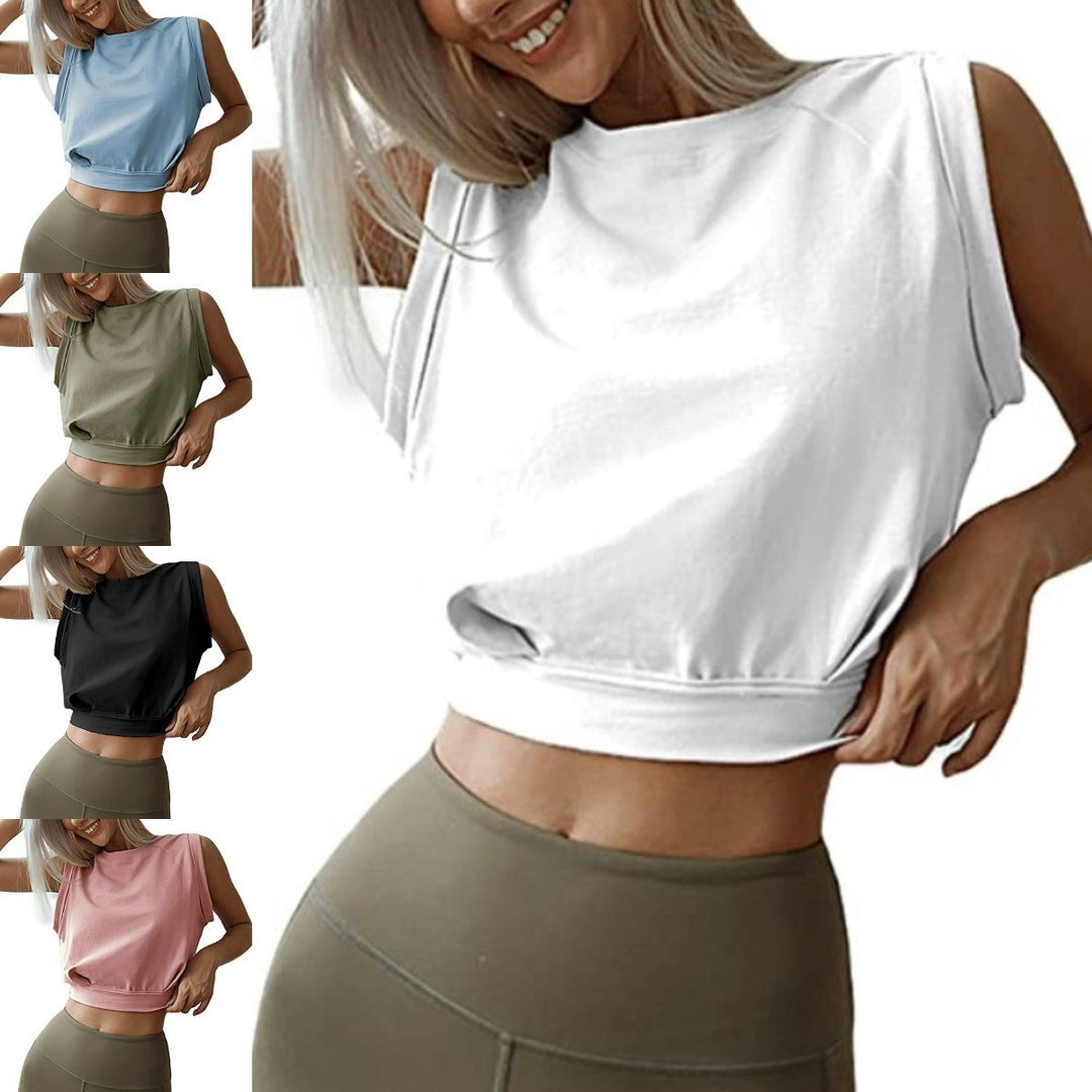 Sexy Navel-Exposed Sweatshirt Summer Loose Sleeveless T-Shirt Running Fitness Yoga Crop Tops Womens Clothing
