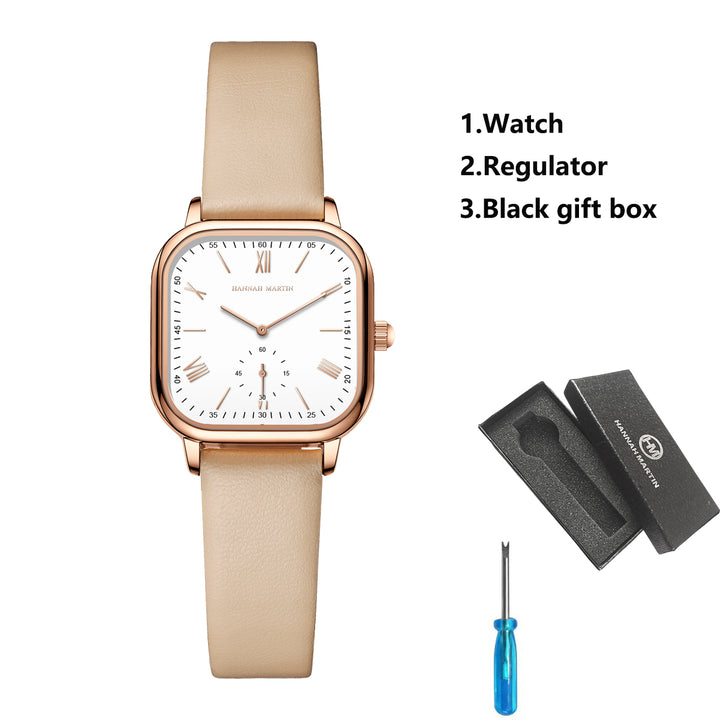 Elegant Square Rose Gold Watch with Leather Strap – 3 Bar Waterproof Quartz Watch