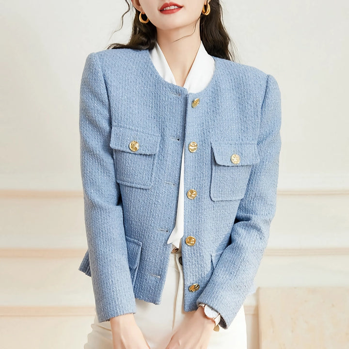 Elegant Round Neck Long Sleeve Office Lady Jacket