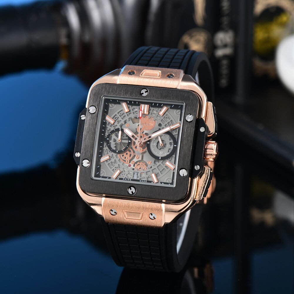 Square Hollow Quartz Watch Multicolor Silicone Men