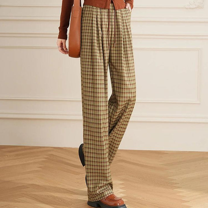 Women's High Waist Checked Wide Leg Pants