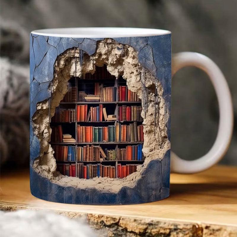 3D Bookshelf Mug Creative Ceramic Water Cup With Handle A Library Shelf Space Book Lovers Coffee Mug Birthday Christmas Gift - Trendha