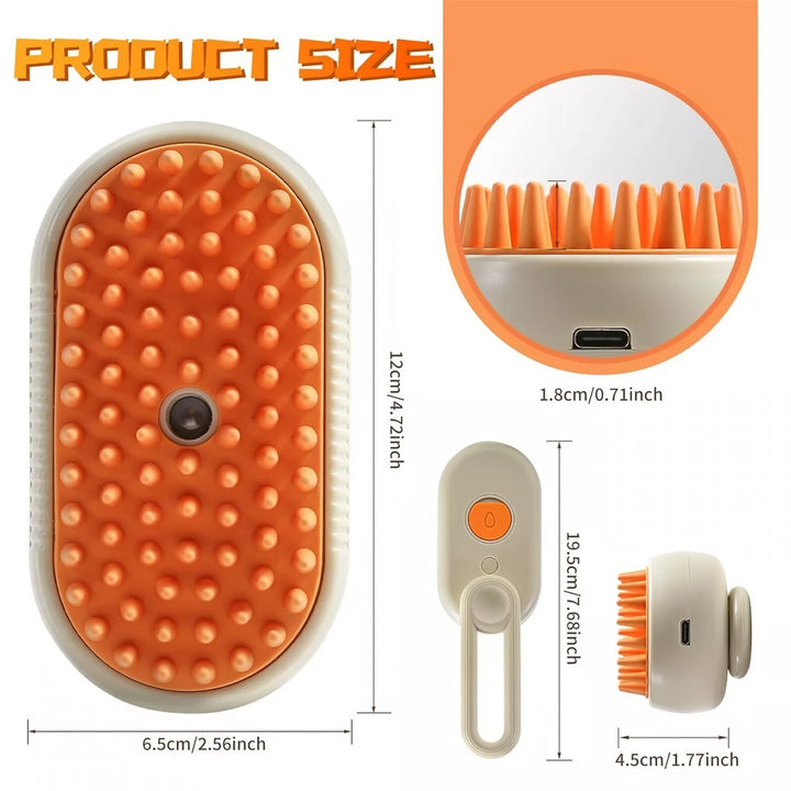 Pet Grooming Comb with Electric Spray and Soft Silicone Brush