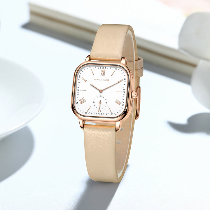 Elegant Square Rose Gold Watch with Leather Strap – 3 Bar Waterproof Quartz Watch