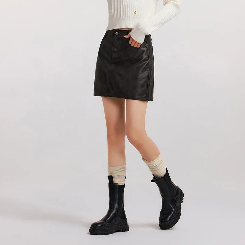 High Waist Leg-Lengthening PU Leather Mini Skirt