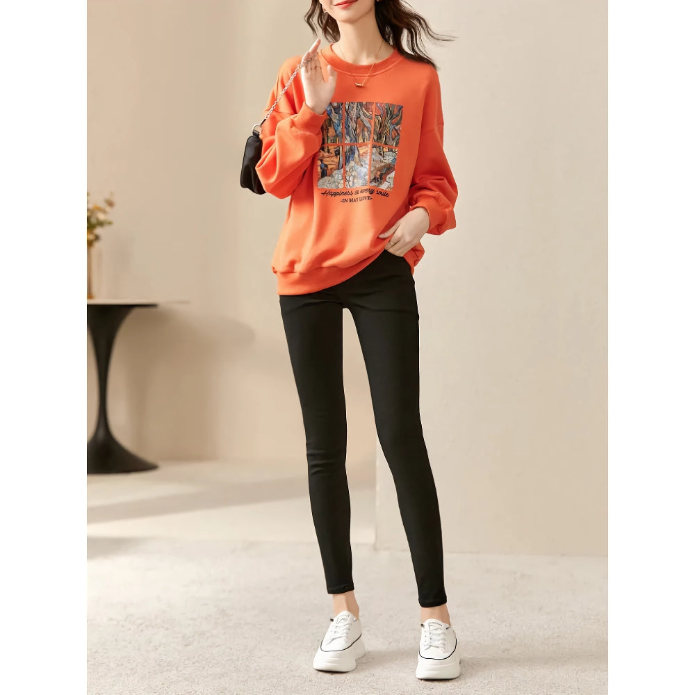 Graphic Print Long Sleeve Casual Pullover