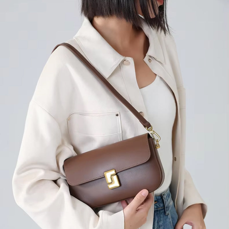 Genuine Leather Minimalist Small Square Shoulder Bag