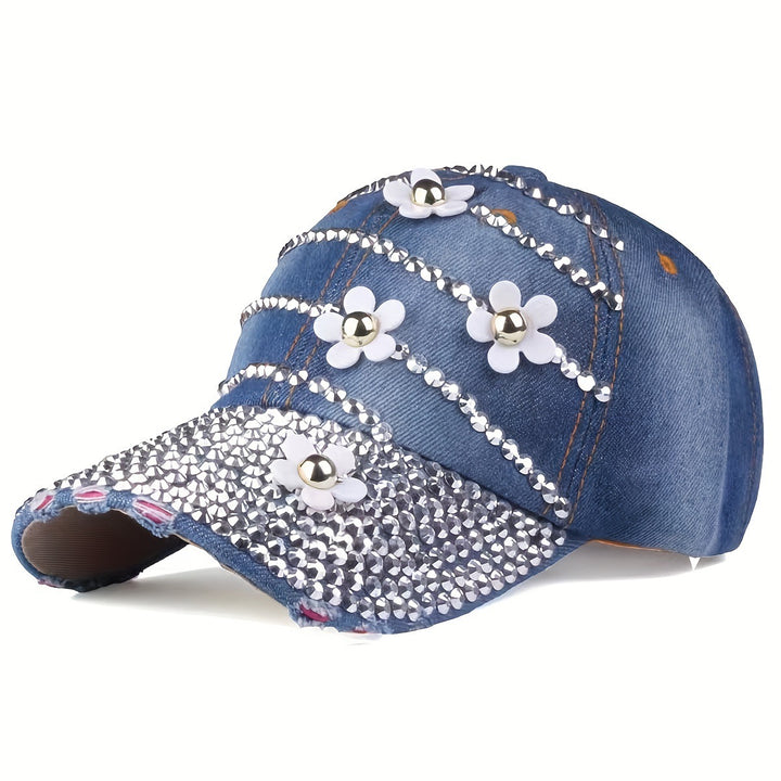 Four Flower Studded Diamond Duckbill Cap