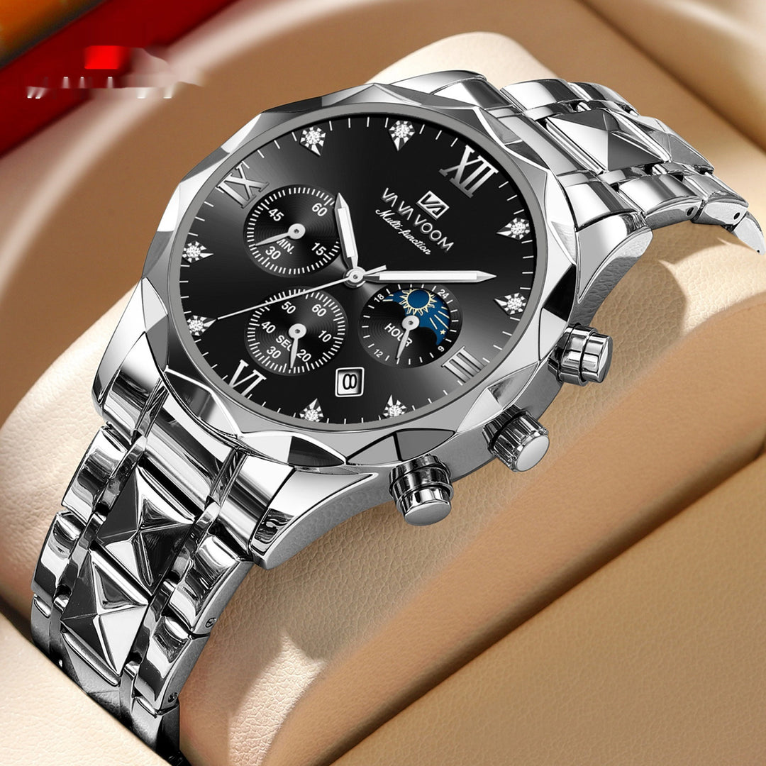 Double Calendar Tungsten Steel Waterproof Quartz Watch